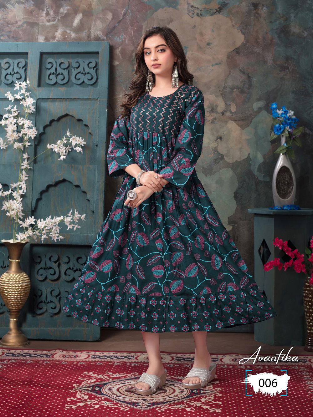 Avantika By Trendy 001 To 010Long Flair Anarkali  Kurtis Exporters In India
